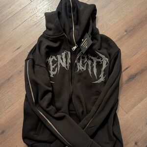 Black Graphic Zip-Up Hoodie